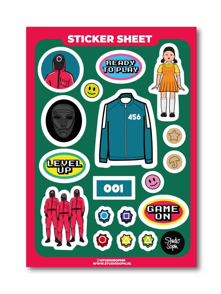 Squid Game A5 Sticker Sheet for wholesale by Studio Soph (We Pay Your Import Fees - We Ship DDP)