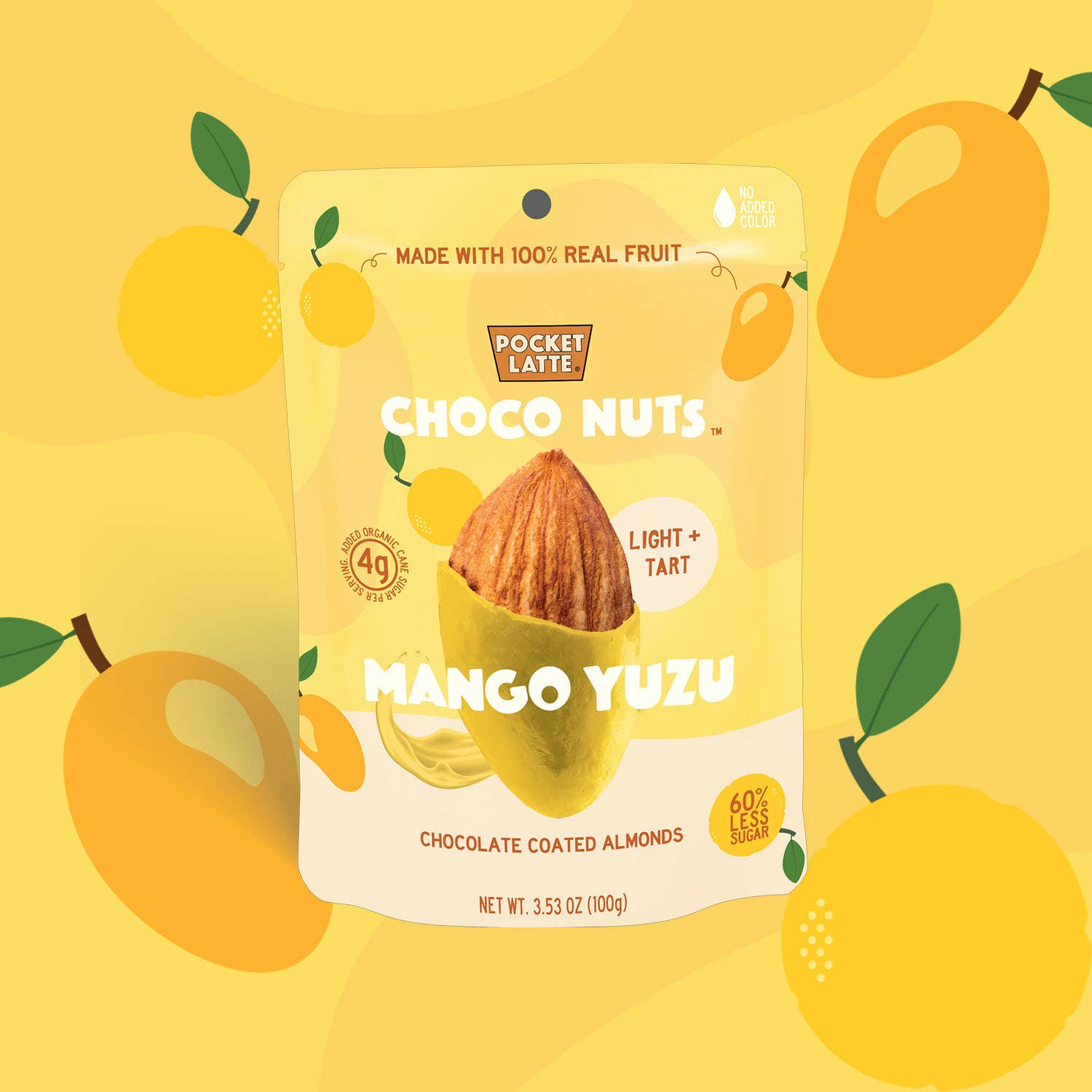 Pocket's Chocolates (Formerly Pocket Latte) - Wholesale Chocolate Covered Sweets - Mango Yuzu Chocolate Almonds, 3.53 oz Standing Pouch1