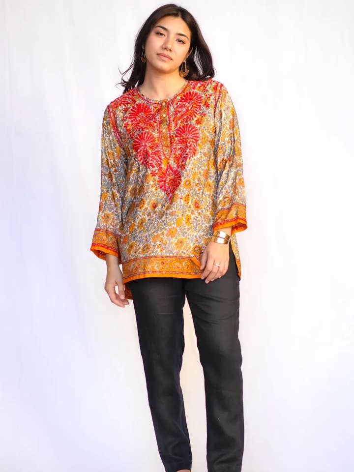KDC Emb. Tunic Red Orange for wholesale by Dolma