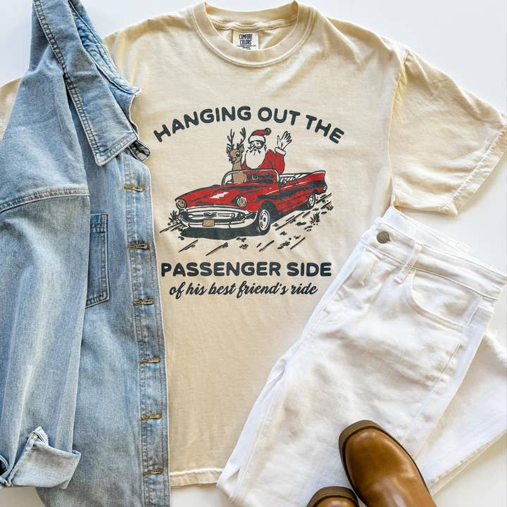 Mugsby - Wholesale Screen Printed T-Shirt - Women's - Passenger Side Funny Christmas Shirt, Christmas Graphic Tee