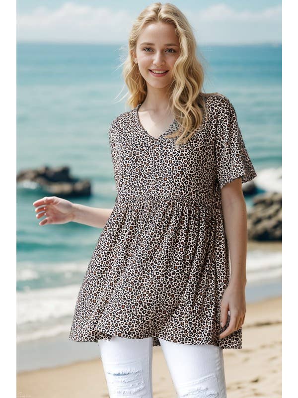 Black ST1875-38 ANIMAL BABYDOLL TOP for wholesale on Faire