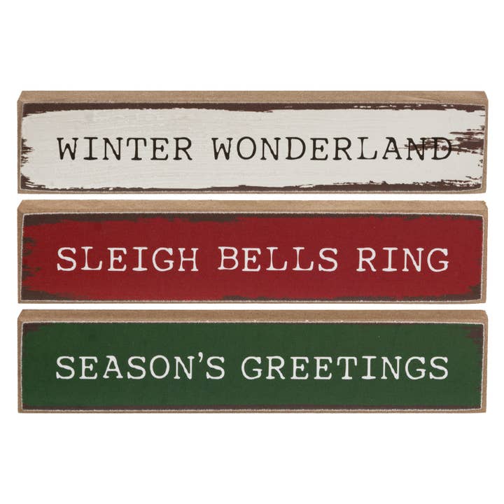 Season's Greetings Mini Stick - 3 Asstd. for wholesale by The Hearthside Collection