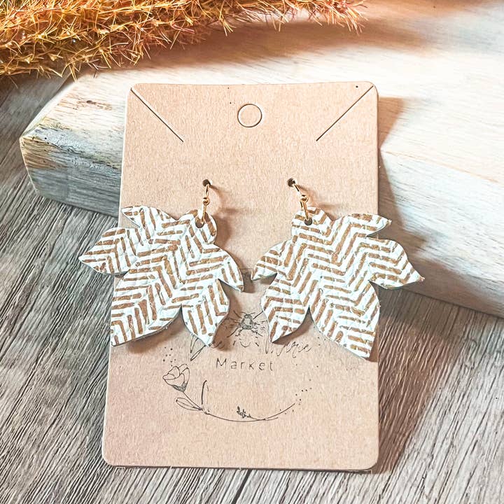 Honey Broken Chevron Leather Leaf Earrings for wholesale by Bee Marie Market LLC