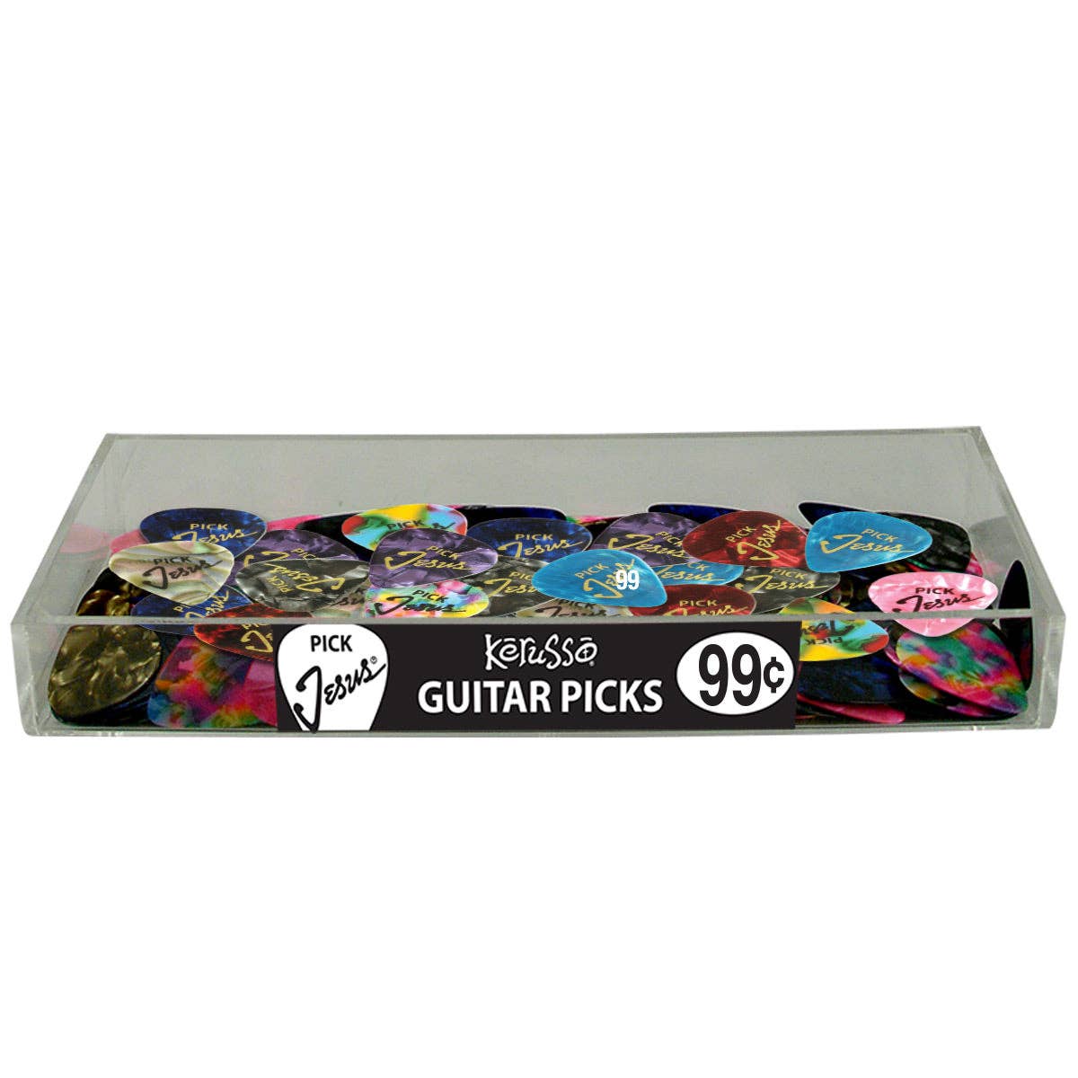 Kerusso - Wholesale Retailer Display - Accessories - 100 Pc Pick Jesus Guitar Pick Assortment with Free Acrylic Tray Display0