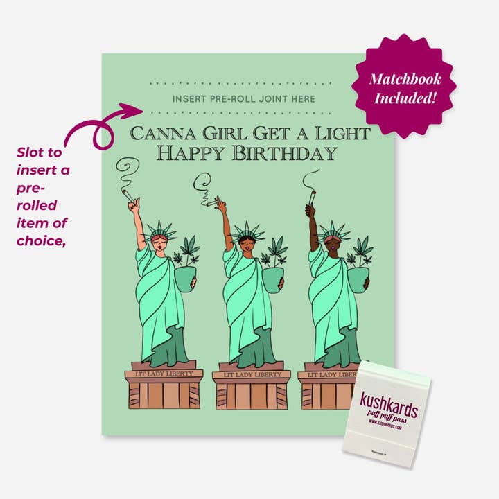 Carte de vœux "Lit Lady Liberty" de New York avec carnet d'allumettes pour la vente par KushKards
