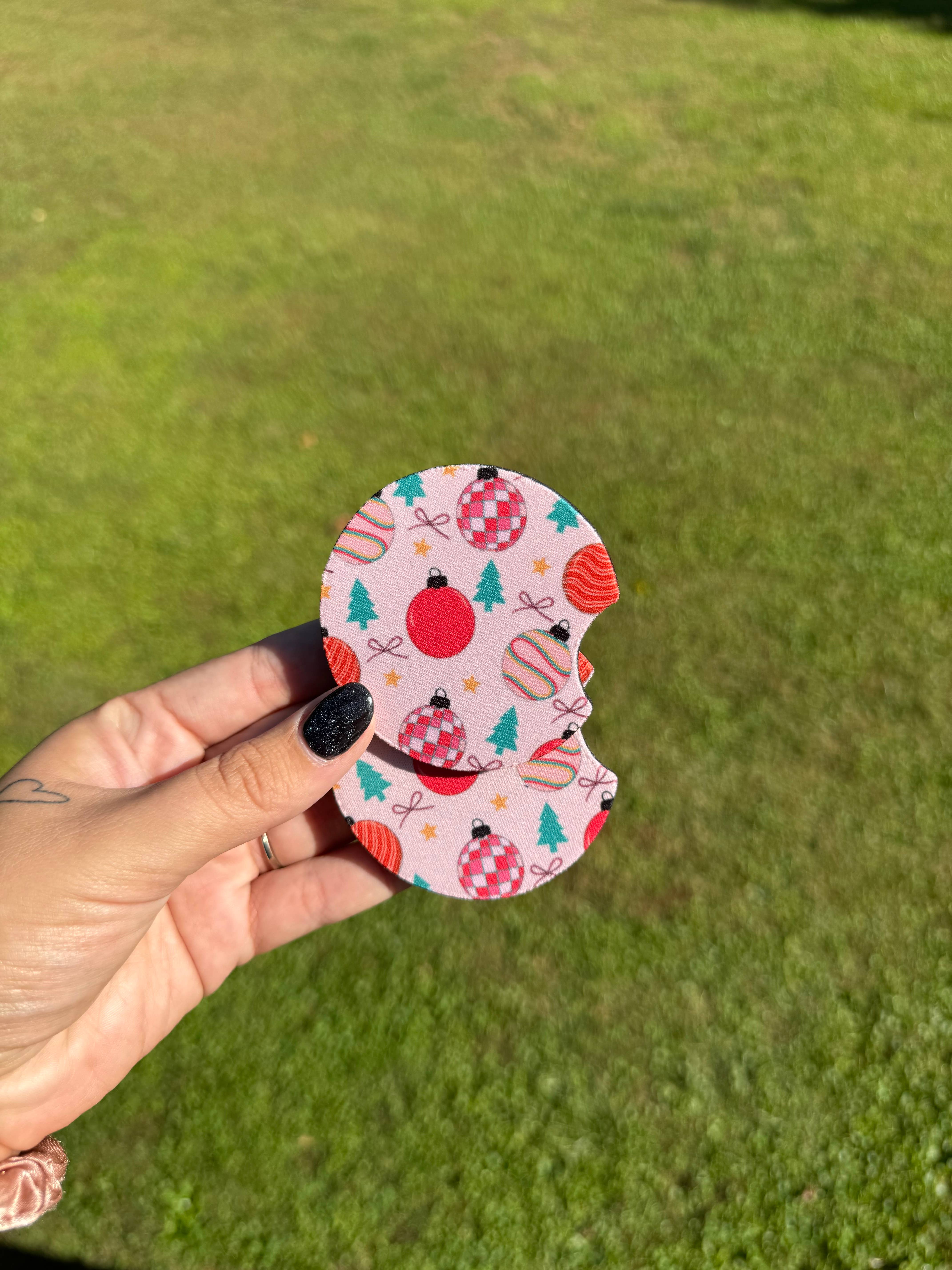 SarahMackenzieStudio – wholesale Car coaster – women's – Christmas Ornament Car Coaster Set