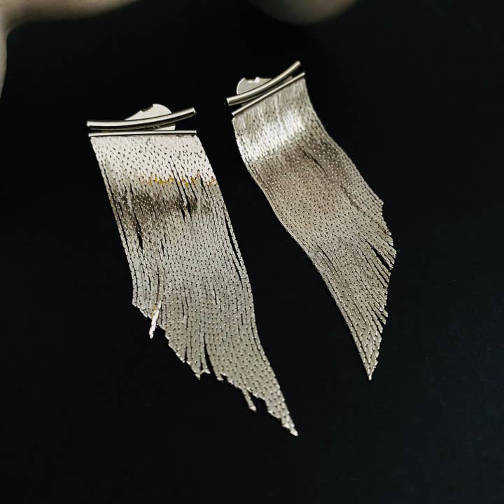 Housegoldjewelry - Vendita all'ingrosso Orecchini con nappe - Orecchini a nappa in argento, orecchini a cascata, orecchini con frange,6