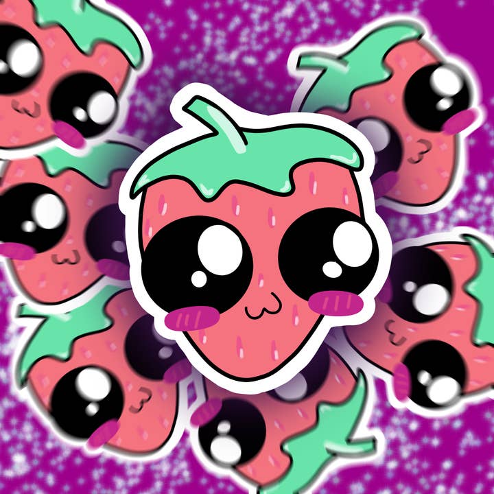 Cutie aux fraises rougissantes - Stratifié mat - 3 po x 2,5 po pour la vente par Gooseberry Kawaii