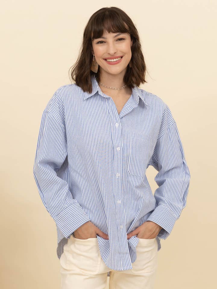 Chemise rayée Bleu et blanche - REF 8890 pour la vente par INSPIRATION STUDIO