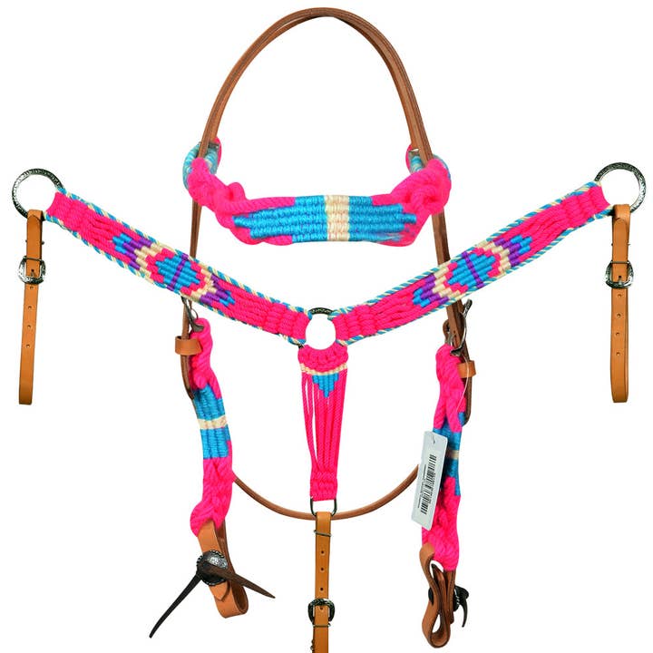 HILASON Western Wool Breast Collar Headstall Set Tack Set Turquoise & Pink for wholesale by HILASON