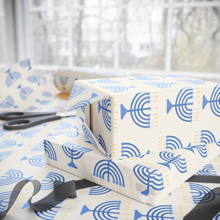 Lokipawz - Wholesale Flat Wrap - Hanukkah Menorah Wrapping Paper11