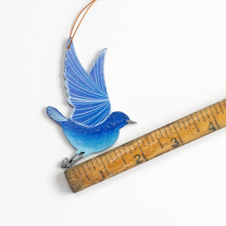 Blue Bird of Happiness Wood Ornament for wholesale by Tulia's Artisan Gallery