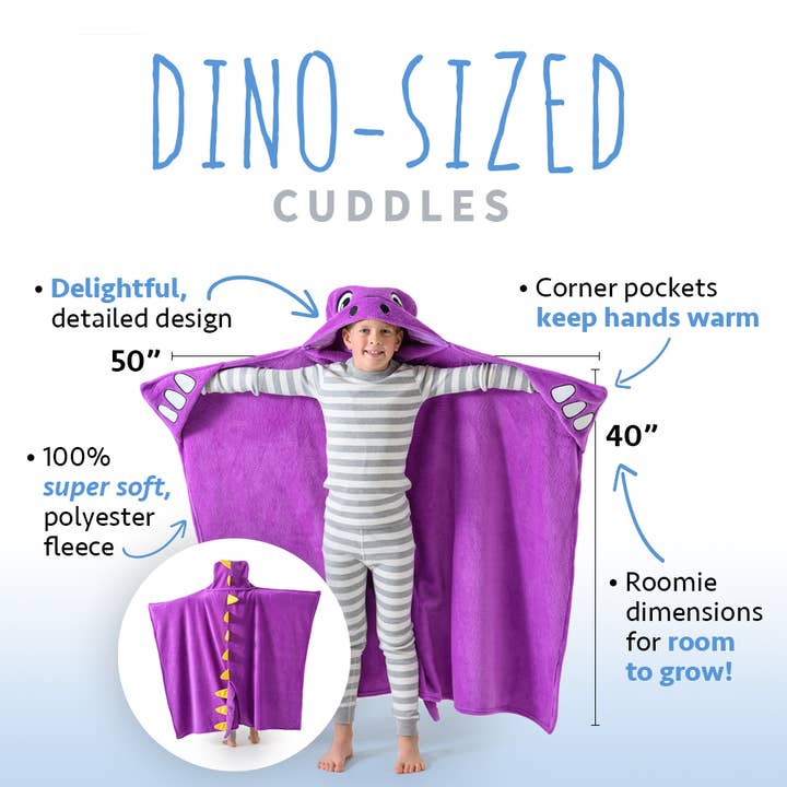 Canoogles - Vente Couverture de lit – enfant et bébé - Couverture à capuche Dino Violet1