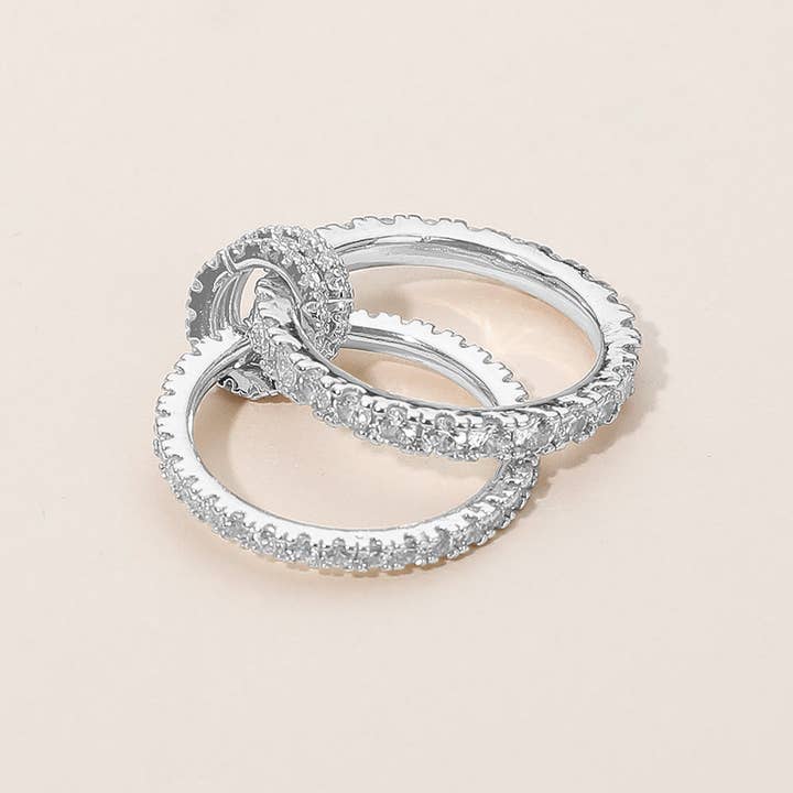 Sensibling Corp. - Wholesale Multi-Stone Ring - Two Tone Stone Paved Interlocking Double Band Ring6