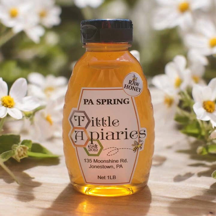 Raw PA Spring Honey - 1 lb Plastic Squeeze Bottle for wholesale by Tittle Apiaries, LLC