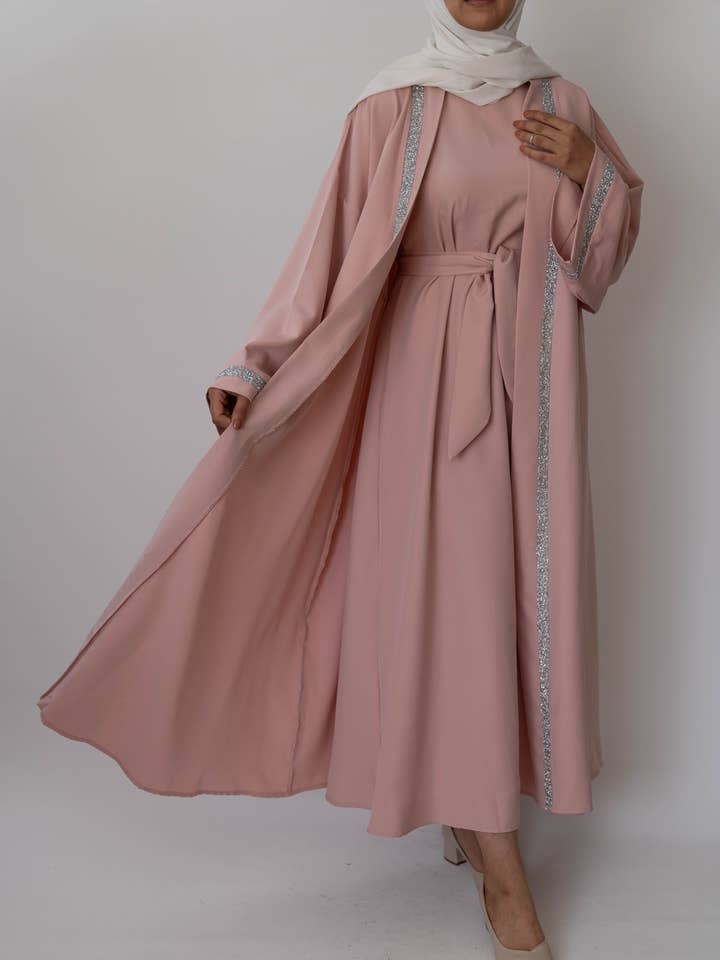 SAIS Fashion - Wholesale Kaftan - Women's - Elegant 2-Piece Glitter Abaya with Belt