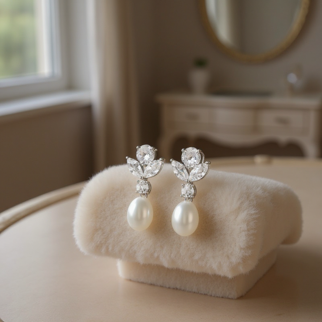 Athena Bridal Jewellery - Wholesale Dangle Earrings - PEARL GEM EARRINGS -CZER7341