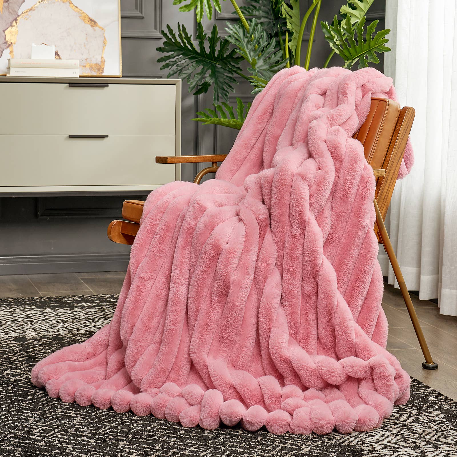 DreamValley - Wholesale Throw Blanket - CB Striped Faux Fur Warm Plush Throw Blanket7