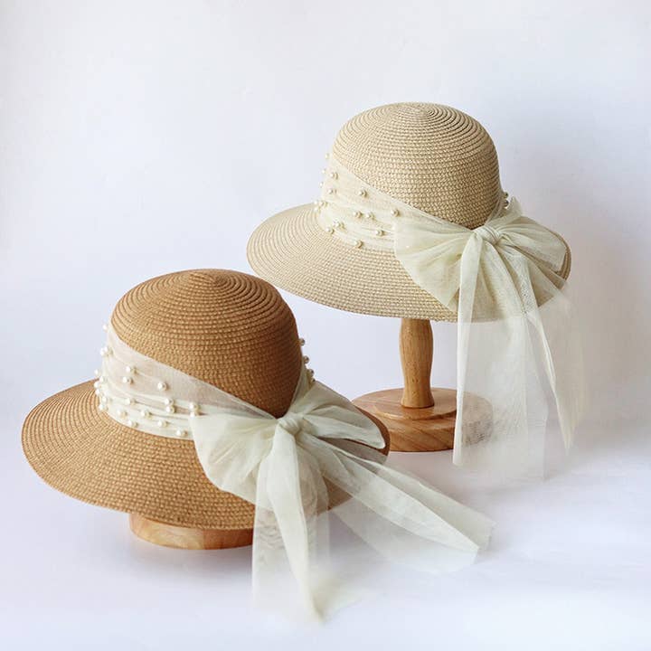 ACCITY - Wholesale Straw Hat - Women's - Summer Elegant Pearl Bow Straw Hat for Women_CWAH3401
