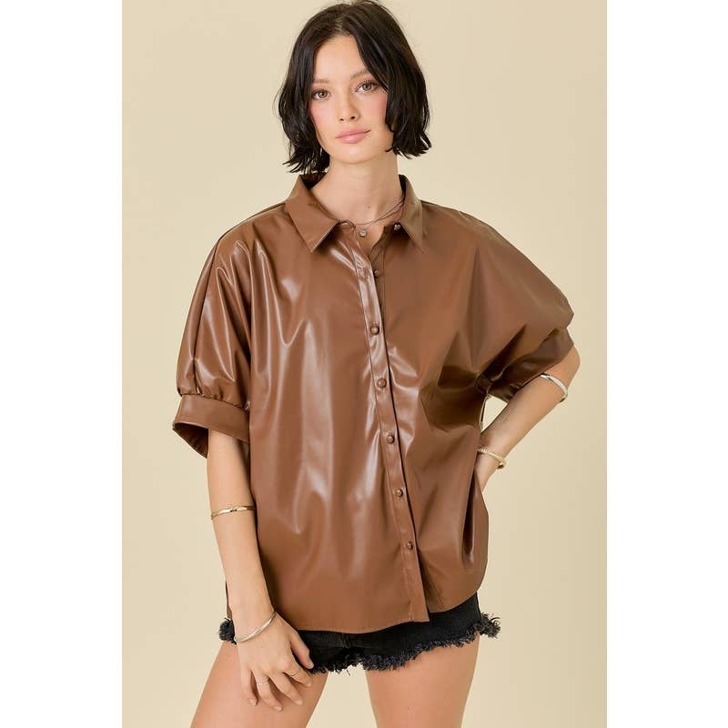 STYLE USA - Wholesale Tunic - Women's - PU COLLARED OVERSIZED SHIRT11