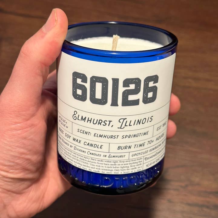 Dickens Candles - Wholesale Jar/filled candle - CUSTOM Zip Code Candle - Upcycled Large Cobalt Blue Bottle2