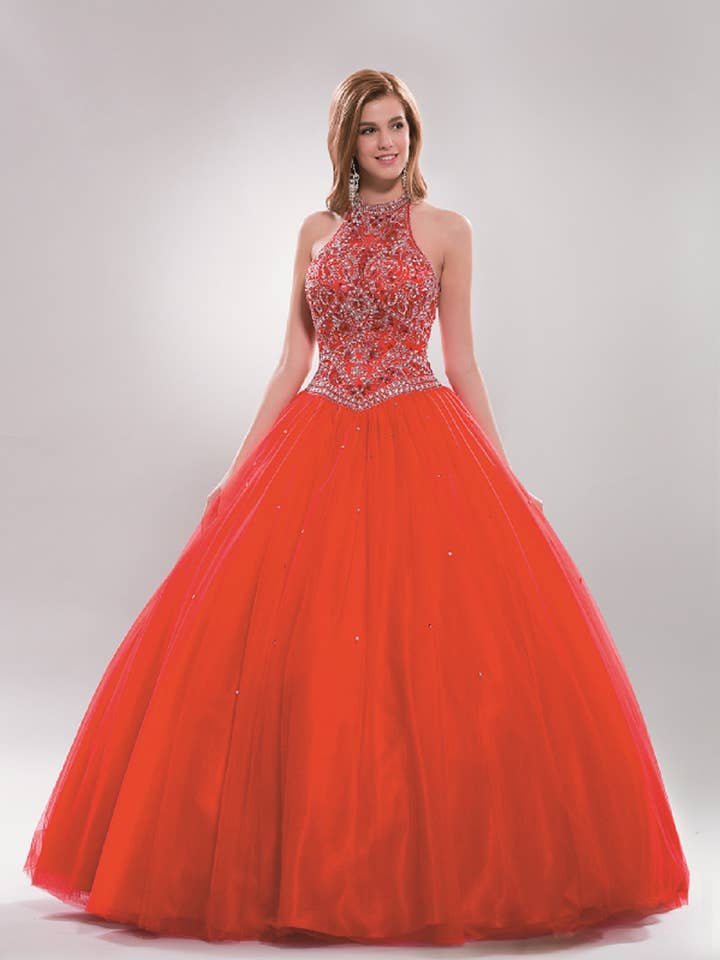 AB 8703 Ballkleid mit Neckholder, Strass und Tüll für den Großhandel von Anny Lee