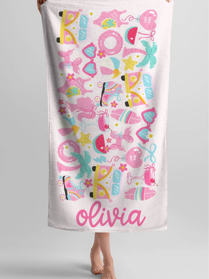 Personalized Summer Girly Girl Beach Towel for wholesale by Monogram Junkie