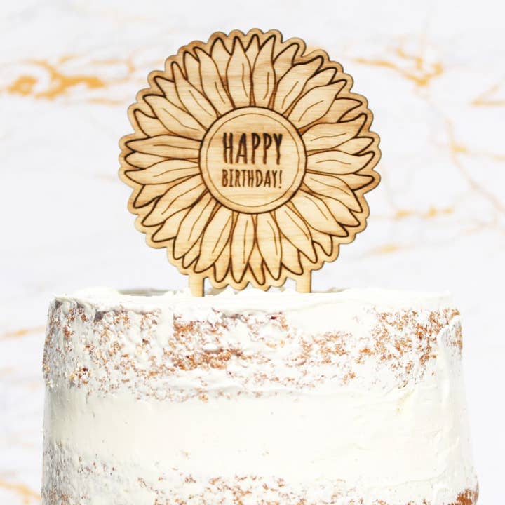 Adorno de madera para pastel con diseño de girasol para venta al por mayor de Pico