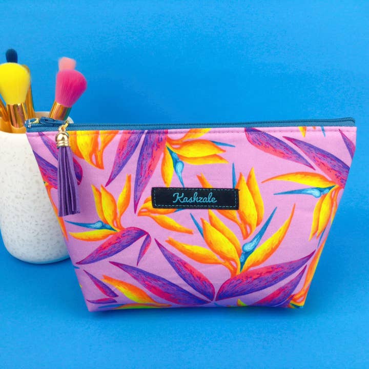 Kashzale Handmade Cosmetic Bags - Wholesale Makeup/Cosmetic Bag - Paradise Birds Medium Cosmetic Bag. Kasey Rainbow Design.1