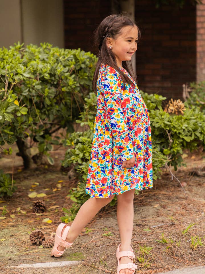 Tickled Teal - Wholesale Dress - Kids - Printed Long Sleeve Little Girls Dress