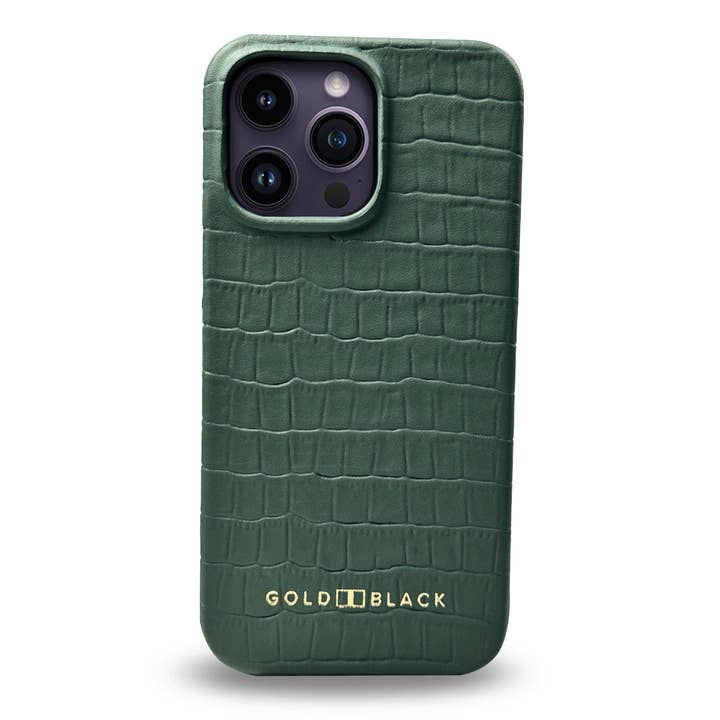 Groen leren hoesje voor iPhone 14 Pro Max Slim met krokodillenprint voor wholesale door GOLDBLACK