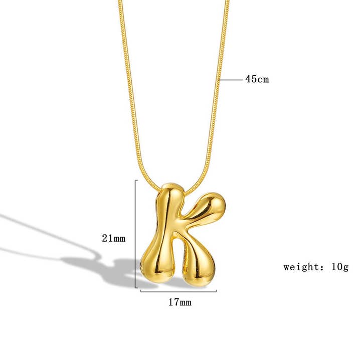 The Classy Cloth WS - Wholesale Pendant/Charm Necklace - Bubble Letter Initial Necklace - Gold RTS9