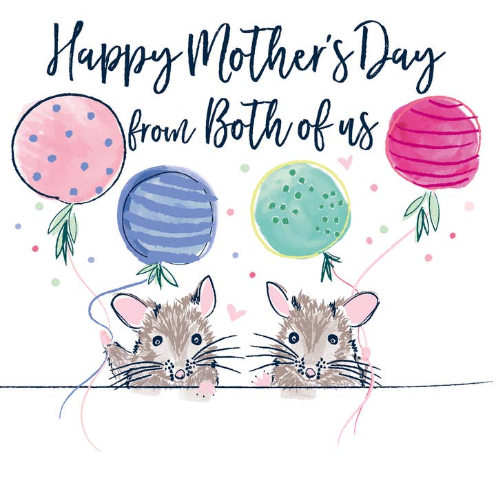 Happy Mother’s Day from both of us - mice with balloons for wholesale by Katie Phythian Design