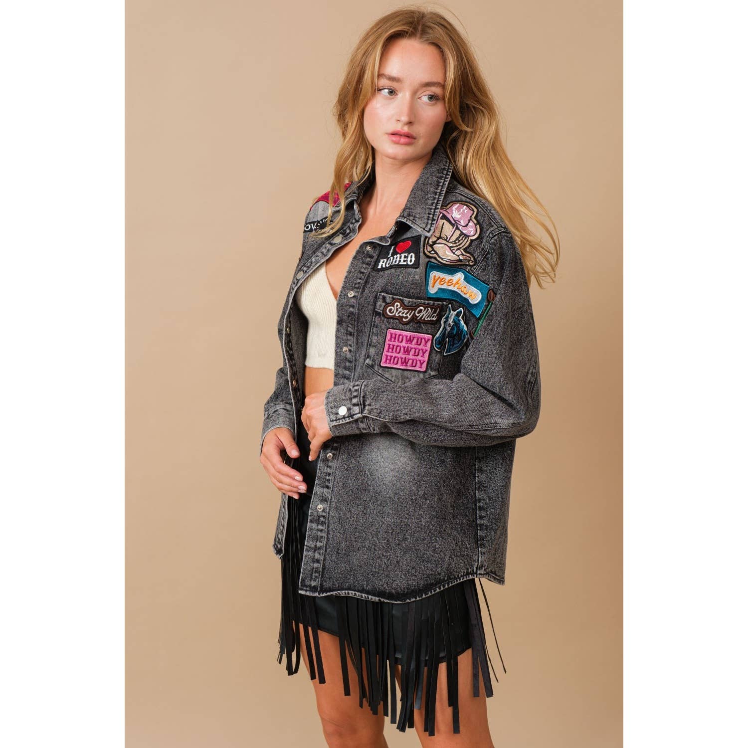 Apolline - Wholesale Denim Jacket - Women's - WASHED WESTERN PATCHWORK DENIM JACKET1
