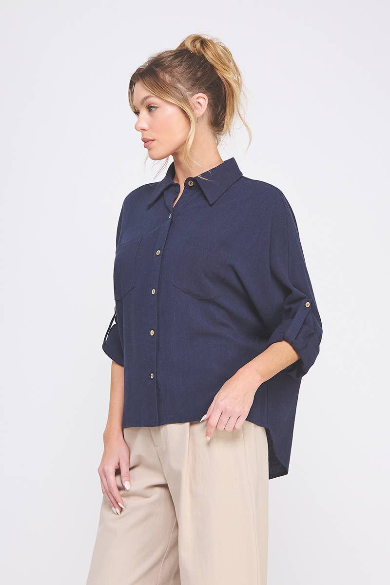 Allie Rose – Engroshandel Skjorte med buttondown – til kvinder – Linned Blend Dolman Knap Front Shirt1