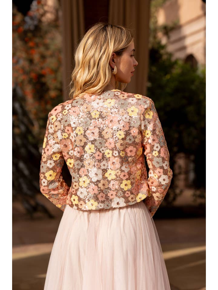 Pink Multicolored floral pattern sequin jacket Rosé - CK08378 for wholesale on Faire
