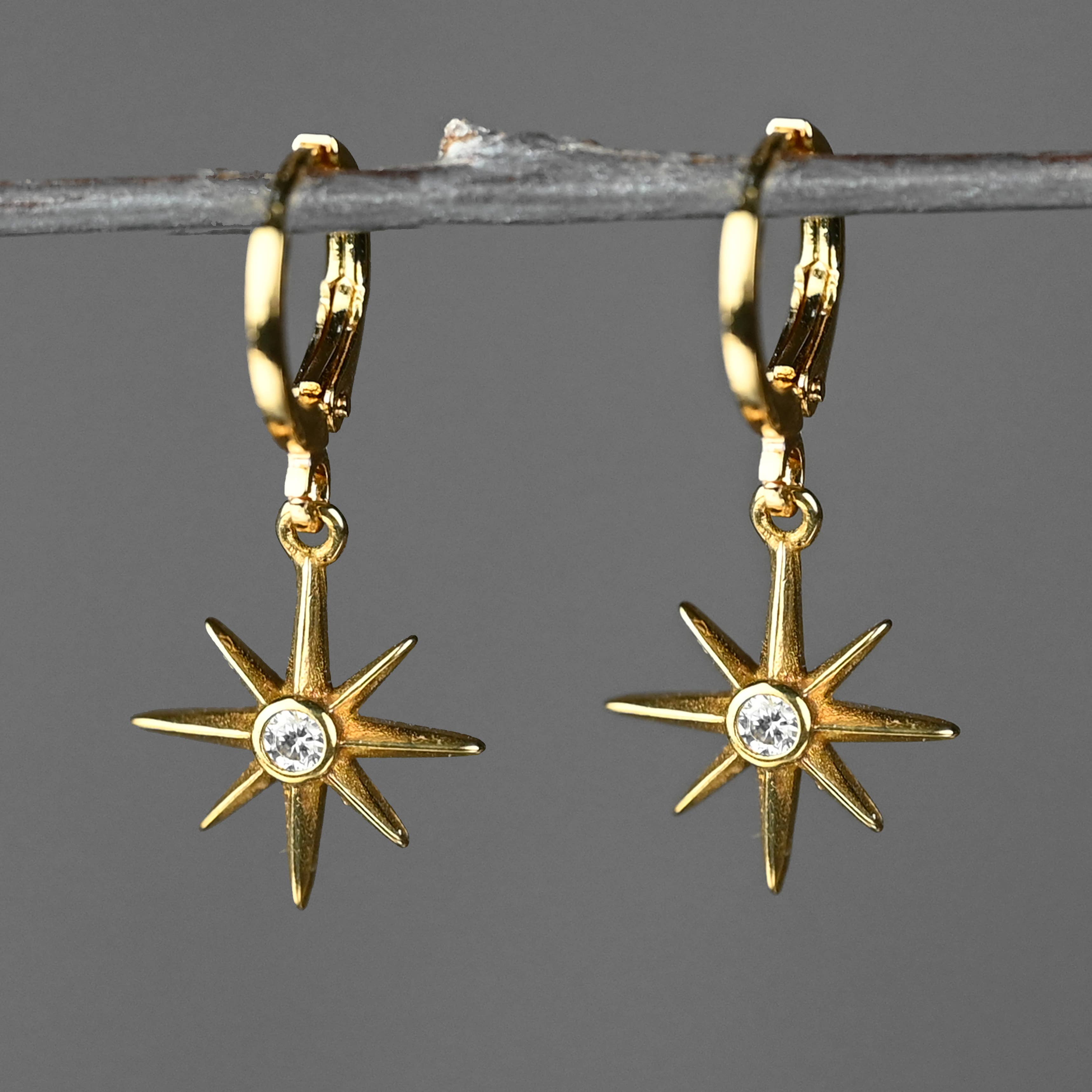 KBD Studio - Wholesale Huggie Earrings - Golden Huggie Brass Stars with Stones Earrings