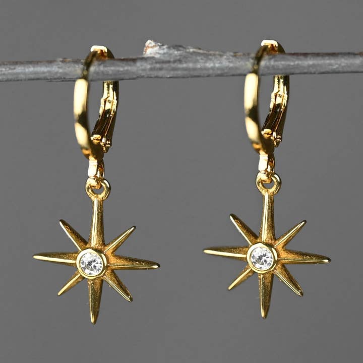 KBD Studio - Wholesale Huggie Earrings - Golden Huggie Brass Stars with Stones Earrings0