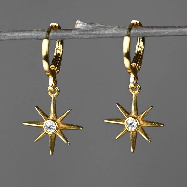 Golden Huggie Brass Stars with Stones Earrings for wholesale by KBD Studio