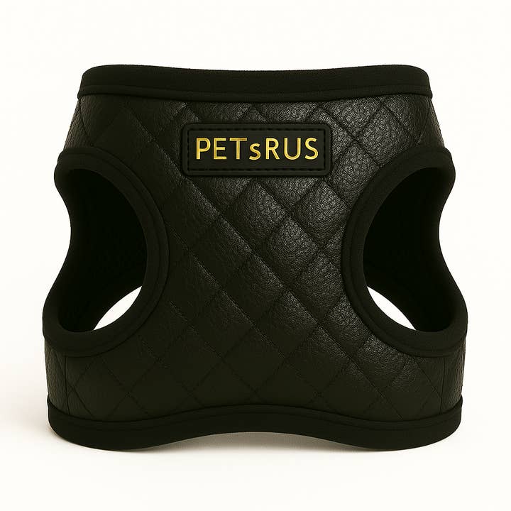 Easy Step-In Dog Harness, Quilted Vegan Leather, Black Gold for wholesale by PETsRUS