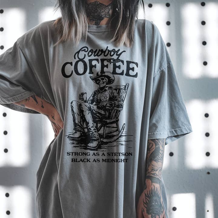 Alley & Rae - Wholesale T-Shirt (Graphic) - Unisex - Cowboy Coffee Tee – Western Caffeine Graphic T-Shirt4