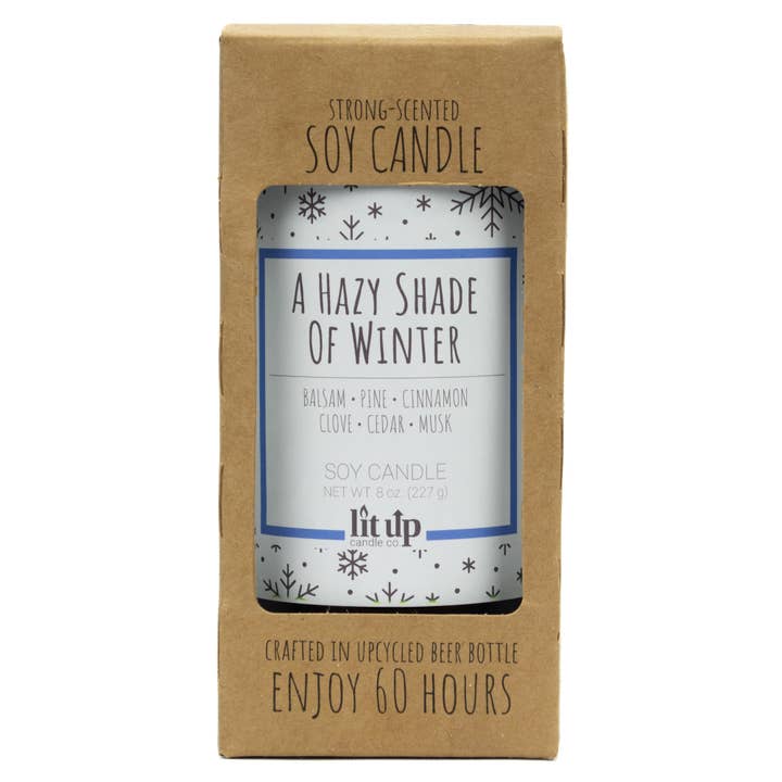 Lit Up Candle Co. - Wholesale Jar/Filled Candle - A Hazy Shade of Winter 8 oz. soy candles in beer bottles