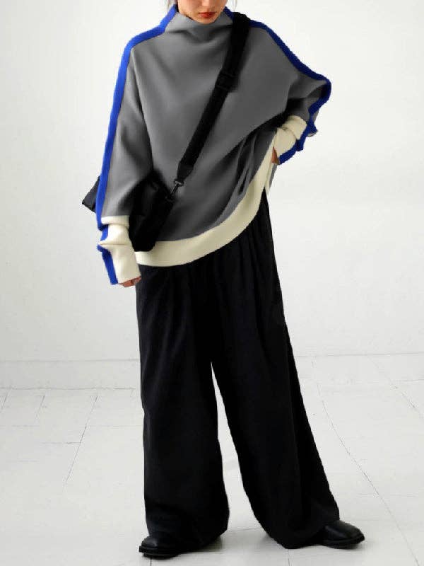 UZ Wholesale Store - Wholesale Sweatshirt - Women's - Contrast Color Split-Joint Long Sleeves High Neck Sweatshirt