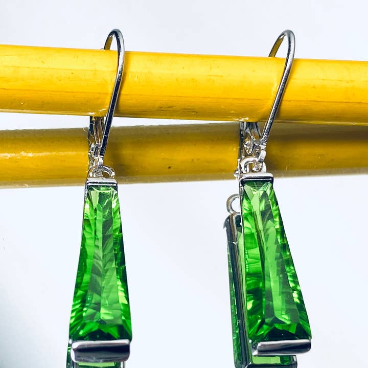 Classic Style Green Helenite Triple Cut Dangle Earrings for wholesale by Twan Kee Jewelry