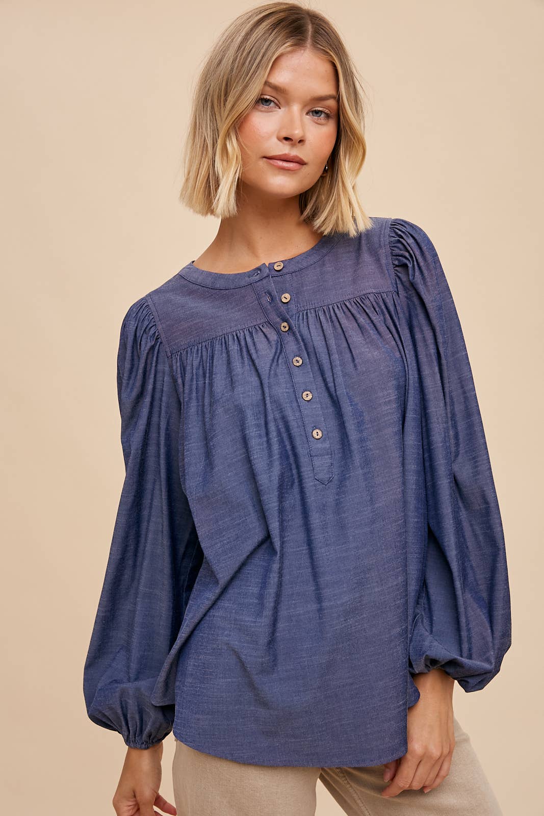 DARK WASHED TENCEL HENLEY SHIRT for wholesale on Faire1