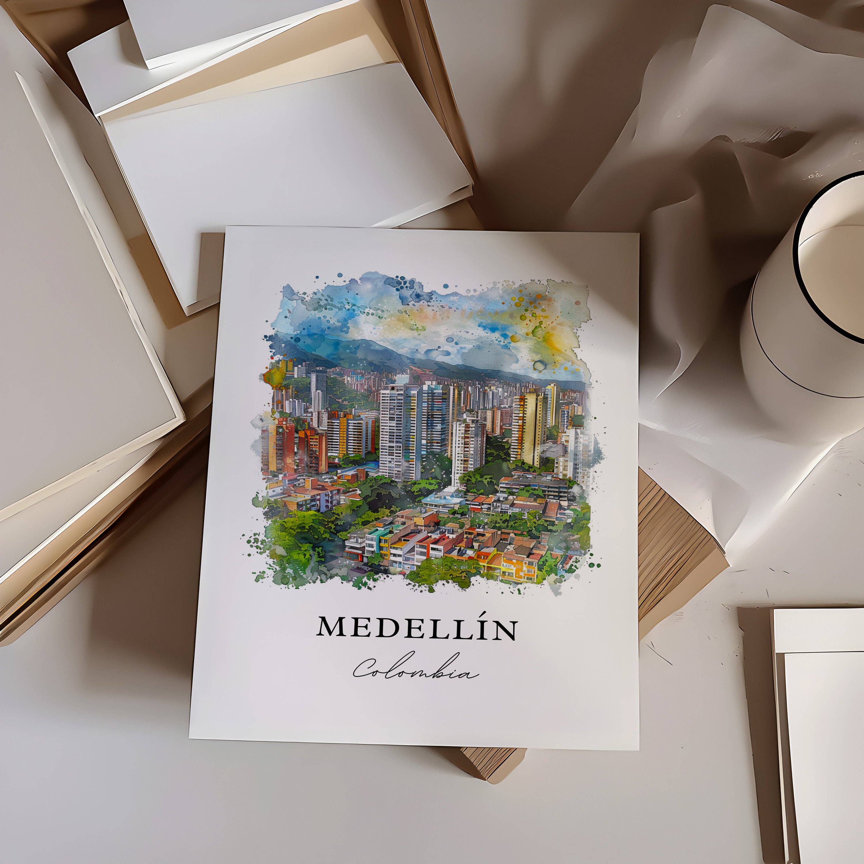 Premium Travel Art - Wholesale Art Print - Medellin Colombia Wall Art, Medellin Colombia Print, Medellin Watercolor, Colombia Gift,1