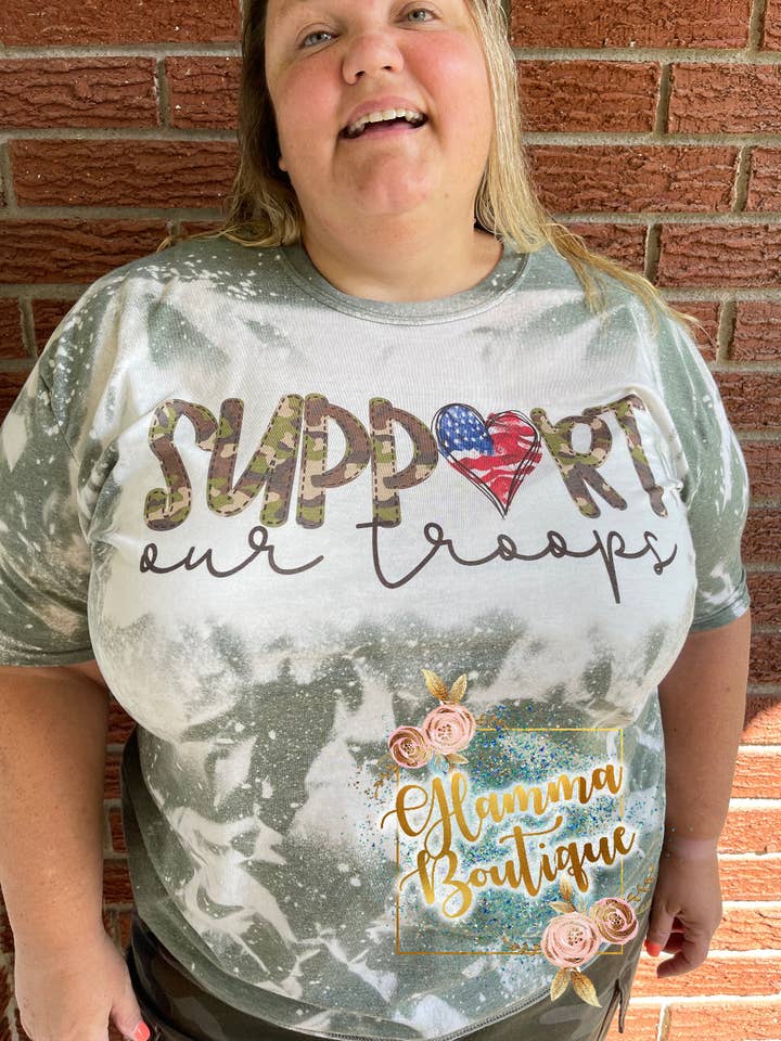 Camiseta blanqueada Support Our Troops para venta al por mayor de Glamma Boutique