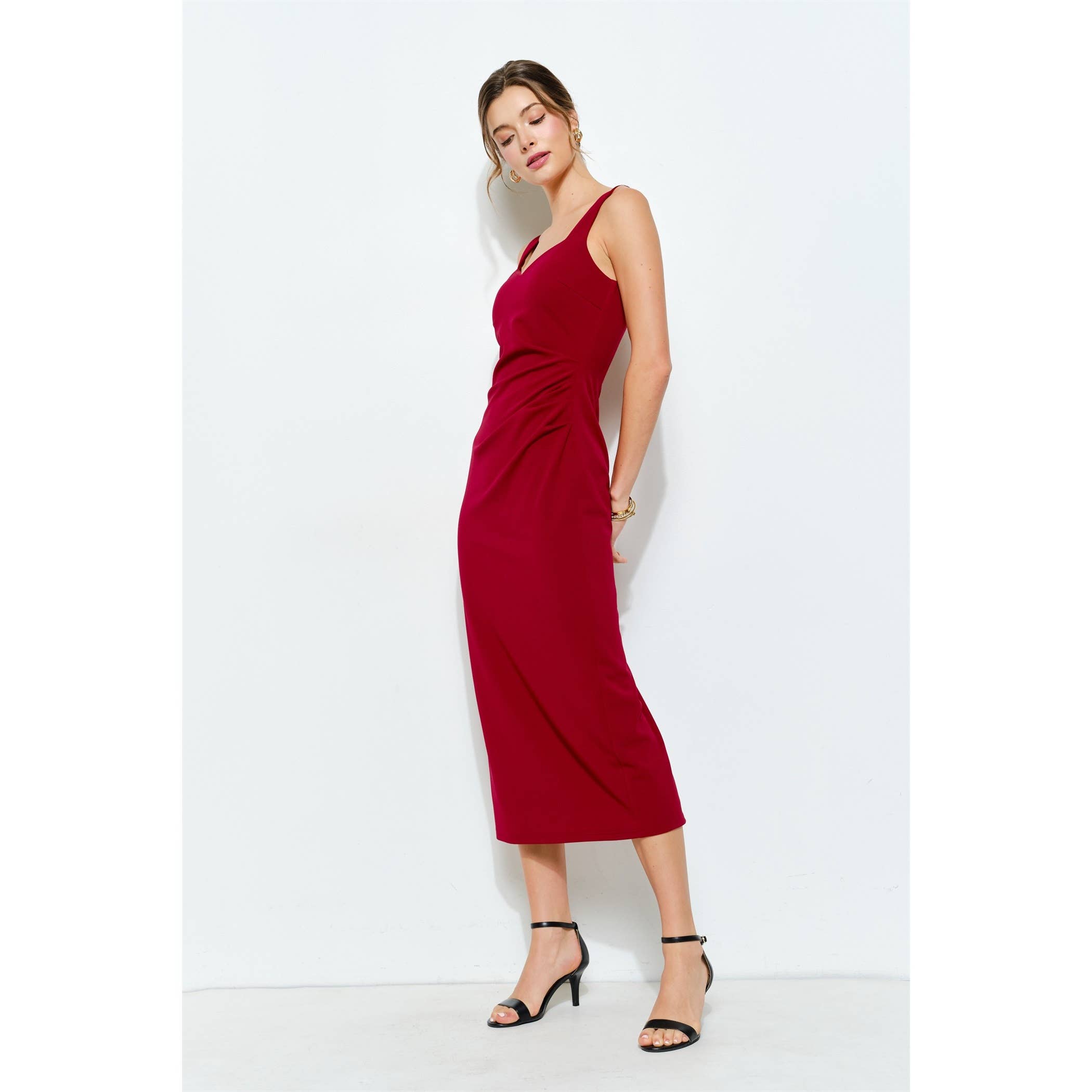 INA - Wholesale Dress - Women's - Knit Crepe Bodycon Midi with Princess Neckline10
