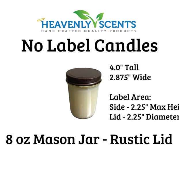 Heavenly Scents - Wholesale Jar/Filled Candle - 8oz Mason Jar Soy Candles - Rustic Lid - 6 Pack No Label