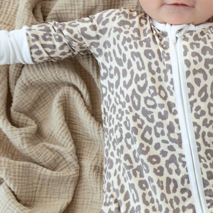 Apricot Leopard Bamboo Baby Sleeper – Soft, Breathable One-Piece Pajamas for wholesale on Faire2